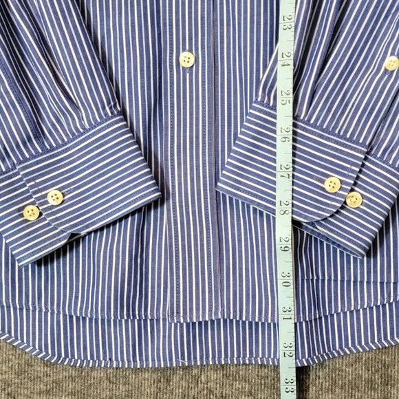Chaps Ralph Lauren Shirt Mens XL 17 - 17 1/2 Blue Stripe Long Sleeve Button Down - Picture 4 of 12